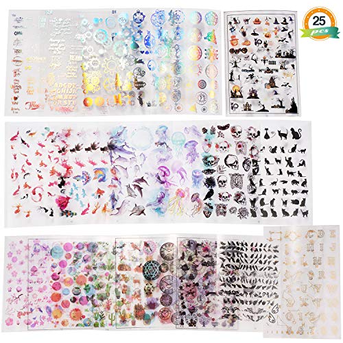 LET'S RESIN 25 Sheets Resin Art Supplies Kit，Transparent Decorate Stickers for Silicone Resin Molds, Resin Crafts Materials with Holographic Clear Film, Halloween Stickers， Skull Stickers, Etc - Thumbnail 6