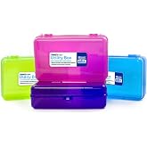 BAZIC PRODUCTS Bright Color Multipurpose Pencil Box, Stackable, 4-Set | Snap-latch lid for pens, Tools, Crafts, Supplies, Bulk pack, For home and office storage