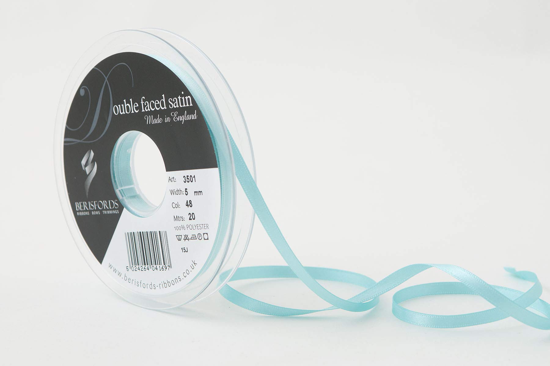 Berisfords Double FACE Poly Satin Ribbon, New Turq, 5 mm
