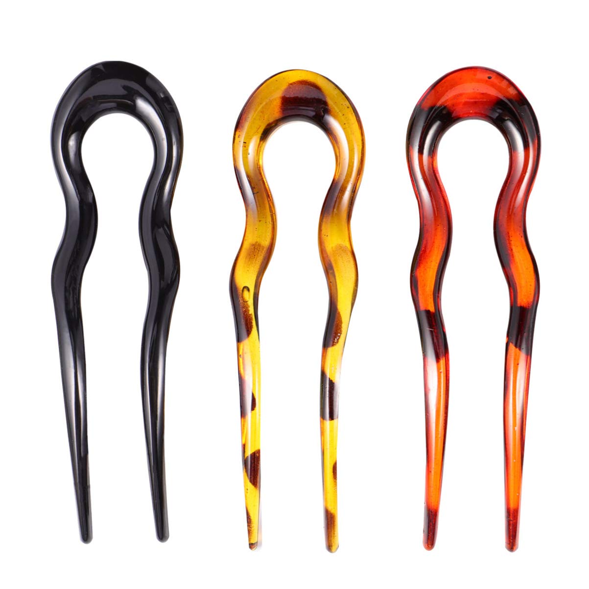 Minkissy U Shape Hairpin, 3pcs Tortoise Shell U Shaped Hair Pins Hair Fork French Hair Sticks for Bun