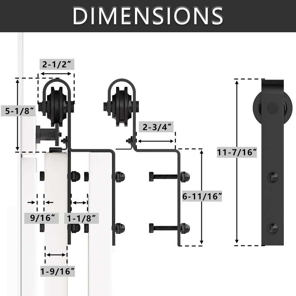 skysen 6.6FT Heavy Duty Sliding Barn Door Hardware Single Track Bypass Double Door Kit Black(Bypass J Shape-1)