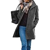 chouyatou Women's Winter Wool Blend Pea Coat Single Breasted Stand Collar Casual Trench Coat Overcoat