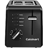 Cuisinart Compact Toaster, 7 Shade Settings, 2-Slice Capacity, Black | 2 slice toaster for bagels &amp; bread with defrost/reheat/cancel functions, removable crumb tray &amp; compact design, CPT-122BK