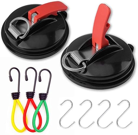 Amazon Taqu タープ ストレッチコード 吸盤式ロープアンカー S字フック ウォール ステンレス タイアップ 2個 ストレッチコード 3個 S字フック 4 計9点セット 吸盤 カーサイドタープ ゴムフック バキュームリフター 張綱ストレッチコード タープテント テント