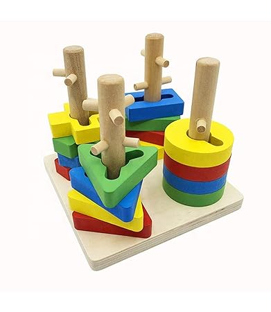 Pinnappo Wooden Puzzle Toddler Toys Shapes Sorter Preschool Geometric Four Column Sets/Color Math Shapes Geometric Puzzles
