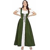 Aiysiyu Renaissance Costume Women Medieval Dress Halloween Party Outfit Ren Fair Gown Long & Short Sleeve Vintage Costume