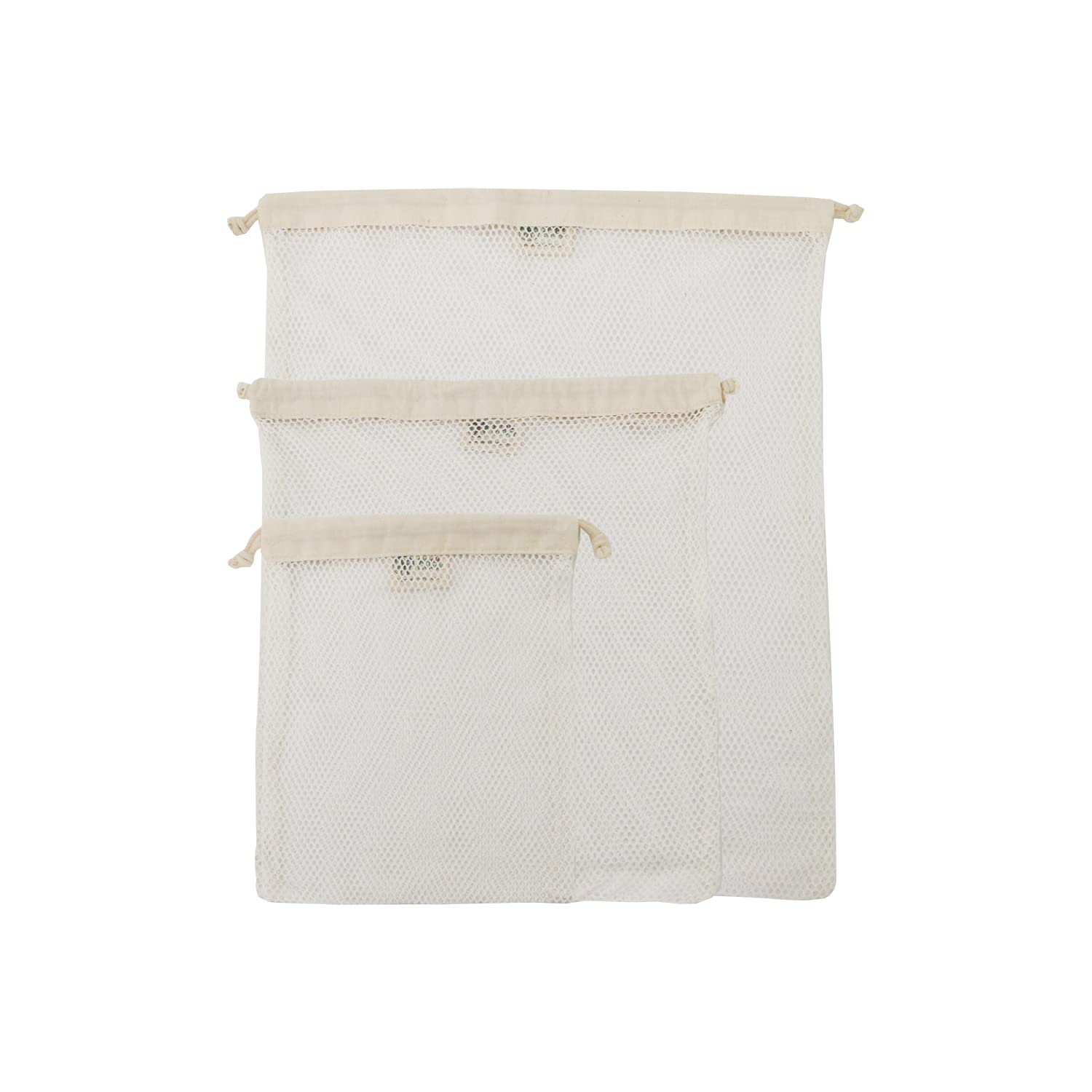Simple Ecology Organic Cotton Mesh Laundry Bag; Machine Washing Bags for Delicates, Lingerie and Garments, Set of 3 (S, M, L)