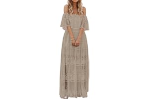 MERMAID'S CLOSET Women's Casual Off Shoulder Lace Maxi Dress Boho White Bridesmaid Wedding Evening Party Dresses