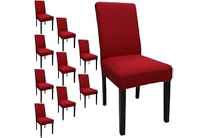 Keyroal Dining Room Chair Covers Set of 10, Stretch Solid Color Parsons Chair Slipcovers Spandex Removable Washable Kitchen Chair Protector Cover for Dining Room, Hotel, Ceremony(Red)