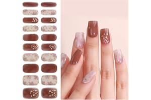 BELOVEDONE Semi Cured Gel Nail Strips, Fig Jam French 20 PCS Gel Nail Stickers Required UV Nail Lamps Light Gel Nail Wraps Salon-Quality Long Lasting Easy to Use for Home Nails DIY