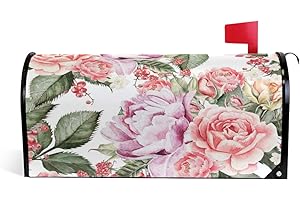 WOOR Peony Flowers Roses and Berry Magnetic Magnetic Mailbox Cover Standard Size for Garden Yard Outdoor Decorations-18 x 20.8"