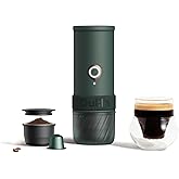 OutIn Mino Portable Electric Espresso Machine for Travel with Self-Heating | Mini Camping Coffee Maker, Pocket-Sized Coffee Machine, Ground Coffee &amp; NS Capsule Adapter for Adventure, Moss Green
