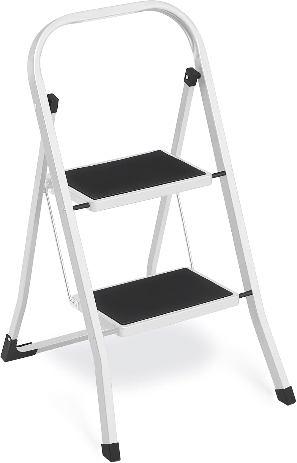 SONGMICS GSL12WT Folding Ladder 2 Steps Alloy Steel White 150 kg EN14183