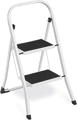 SONGMICS GSL12WT Folding Ladder 2 Steps Alloy Steel White 150 kg EN14183