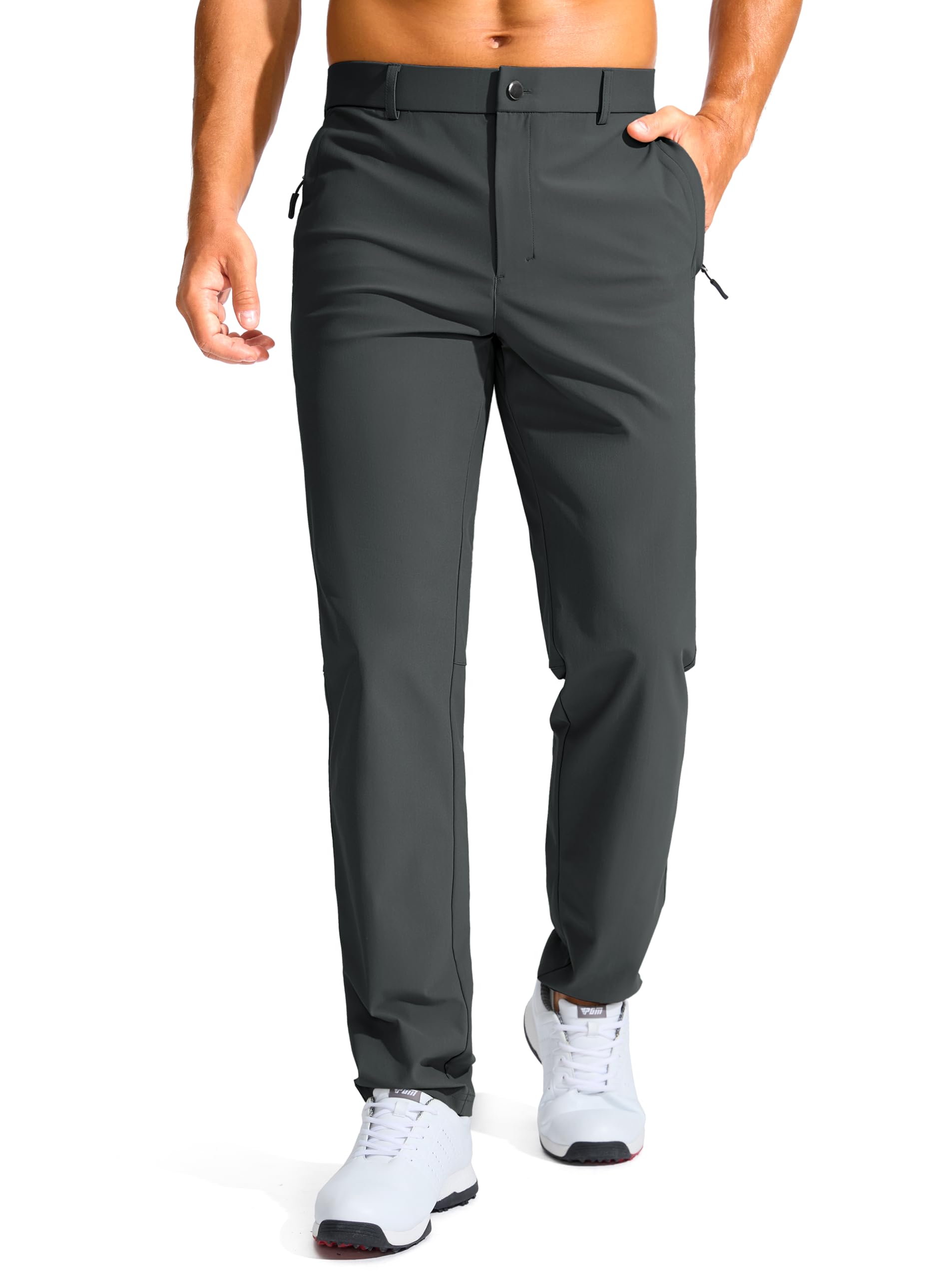 Photo 1 of Men's Golf Pants - 30"/32"/34" Slim Fit Stretch Lightweight Dress Pants for Men with Zipper Pockets Casual Work(Dark Gray,W36 L32)