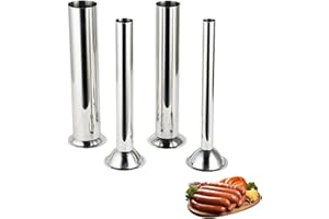 4 PCS Stainless Steel Sausage Stuffer Tubes Food Meat Grinder Mixers Funnels Attachment Sausage Pusher Tubes for for Both Man
