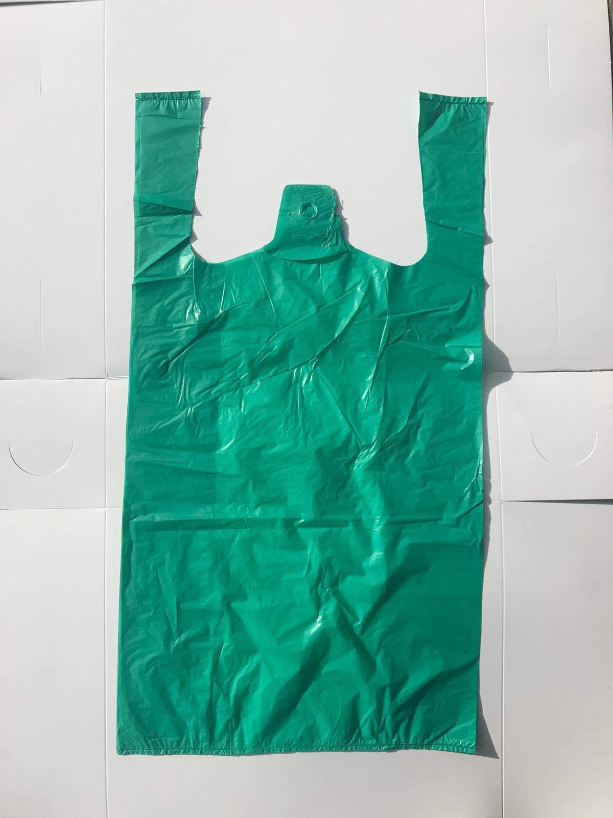 Pack of 100 'Vest' Style Coloured Plastic Carrier Bags - 11" x 17" x 21" (18 micron) Uk Store 247 (Green)