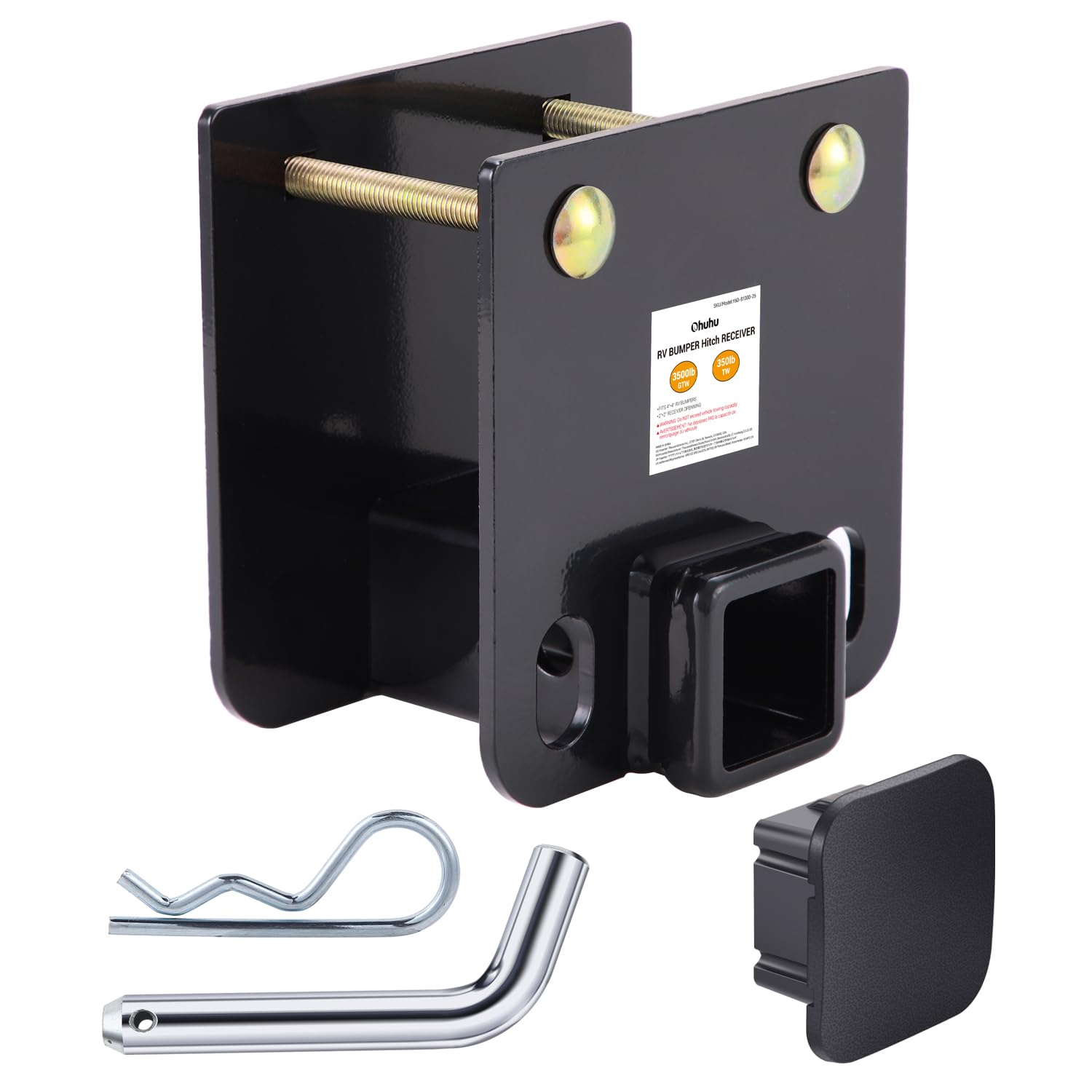 Photo 1 of Ohuhu RV Bumper Hitch 2" Receiver Adapter with Hitch Pin & Hitch Cover, Openning 3500 LBS Capacity Fits 4" x 4" Bumper Trailer Towing Cargo Carrier Bike Racks