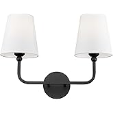 METWET 2-Light Bathroom Vanity Light Fixtures in Matte Black Finish, Modern Bedside Wall Sconces with Flared White Fabric Sha