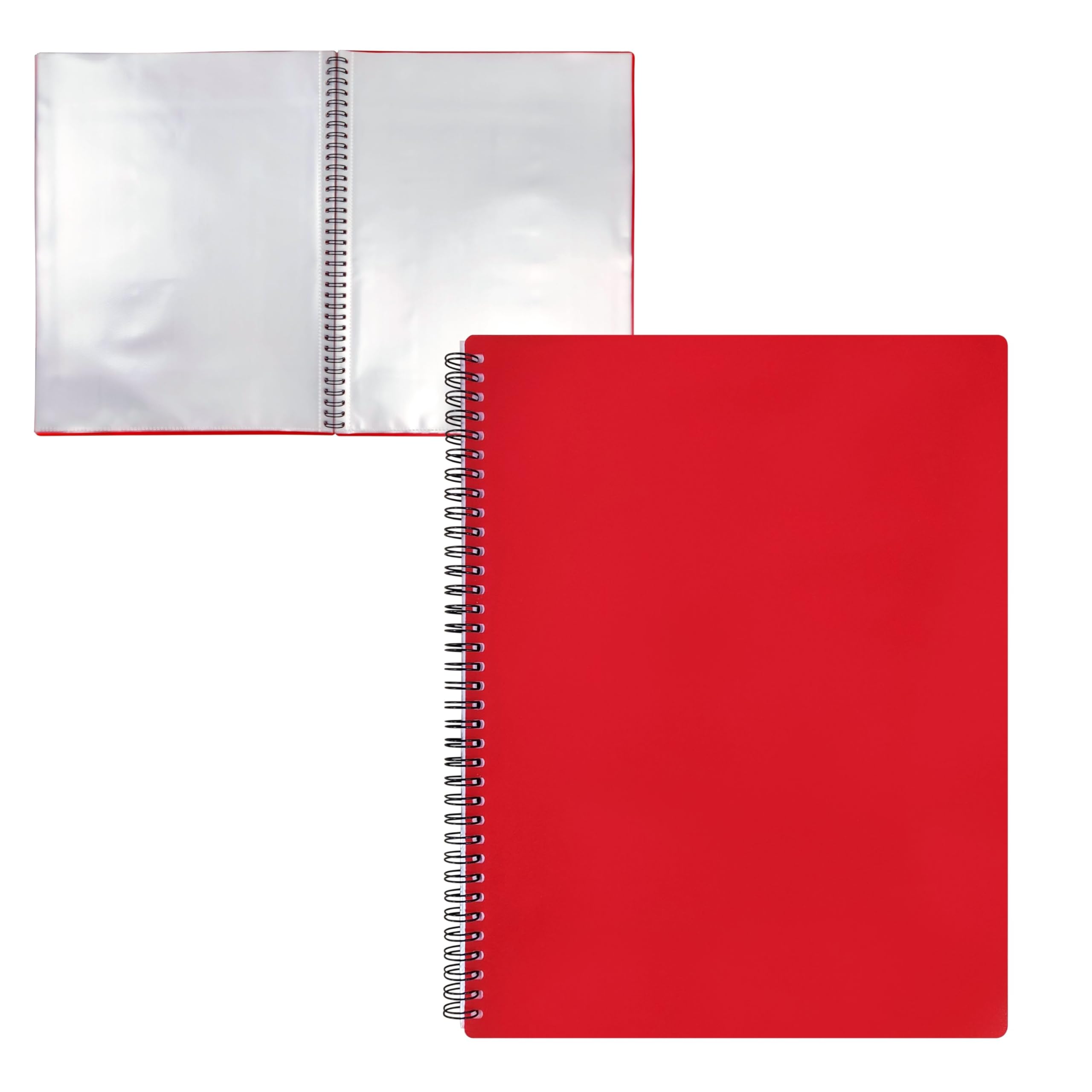 RAYLU PAPER - File Folder with Clear A4 Plastic Sleeves and Durable Opaque Polypropylene Cover Document Folder with Sleeves for School and Office (30 Pockets, Red)
