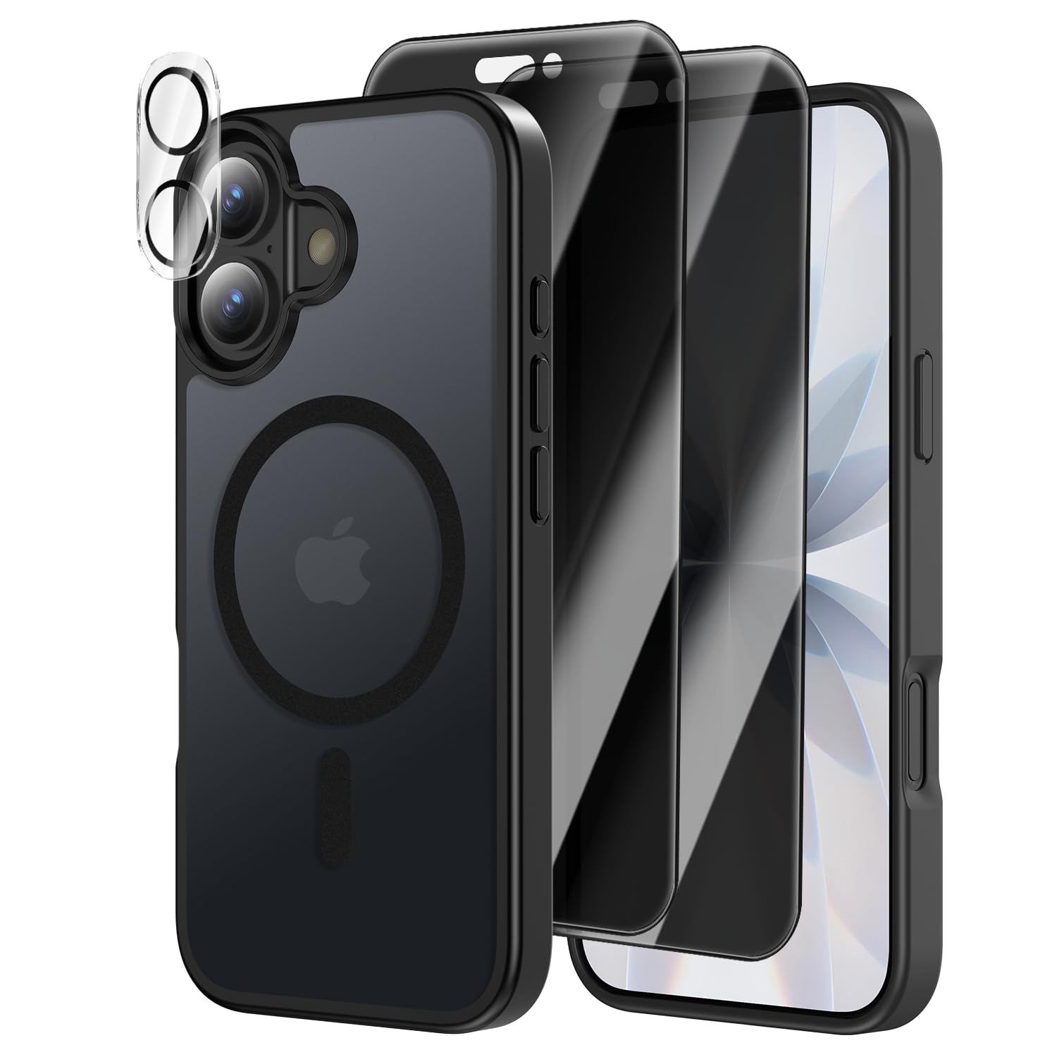 Photo 1 of [4 in 1] Magnetic for iPhone 17 Case, 2 Pics Privacy Screen Protectors and 1 Pic Camera Protector, Fit for MagSafe, Military Grade Shockproof Translucent Matte for iPhone 17 Cover 6.3" (Black)