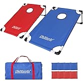 Portable Cornhole Set PVC Framed Corn Holes Outdoor Game Set with 2 Cornhole Boards, 8 Cornhole Bean Bags and Carrying Case, 