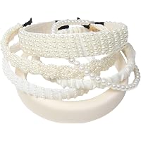 6PK Pearl Headbands for Women Wide Slim Hair Accessories for Girls Satin Pearl Wide Headband (Waist-wrapping & 3 Strands) main image 4