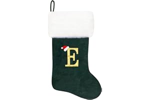Eoocan 20 Inches Monogram Christmas Stockings Green Velvet with White Super Soft Plush Cuff Embroidered Xmas Stocking Classic Personalized Stocking Decoration for Family Holiday Season Decor(Letter E)