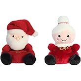 Aurora 5'' Holiday Palm Pals Santa Claus and Mrs. Claus - Set of 2, Red, White, Green, Tan, Brown