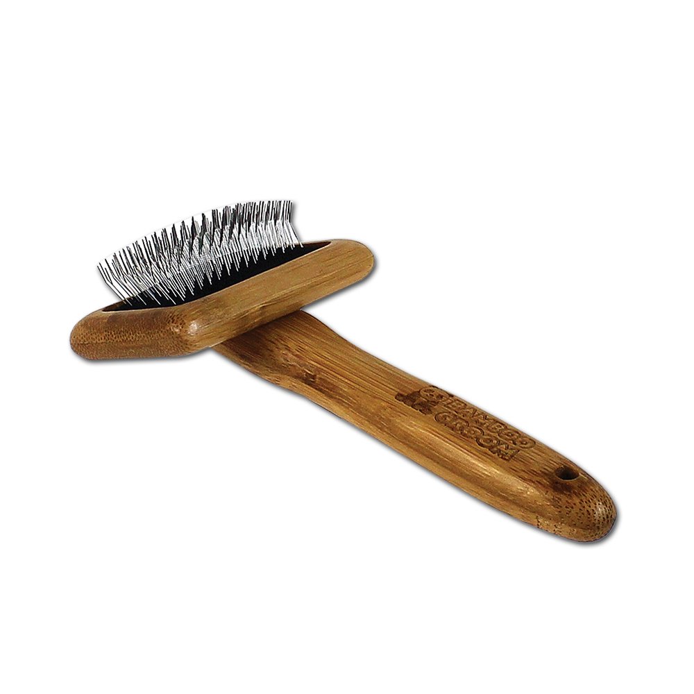 Alcott Bamboo Groom Slicker Brush with Stainless Steel Pins for Pets, Small,Black