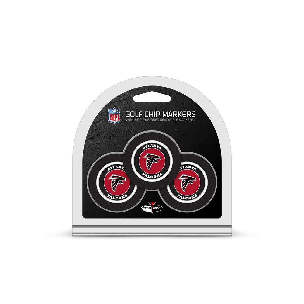 Team Golf NFL Atlanta Falcons 3 Pack Golf Chip Ball Markers, Poker Chip Size with Pop Out Smaller Double-Sided Enamel Markers