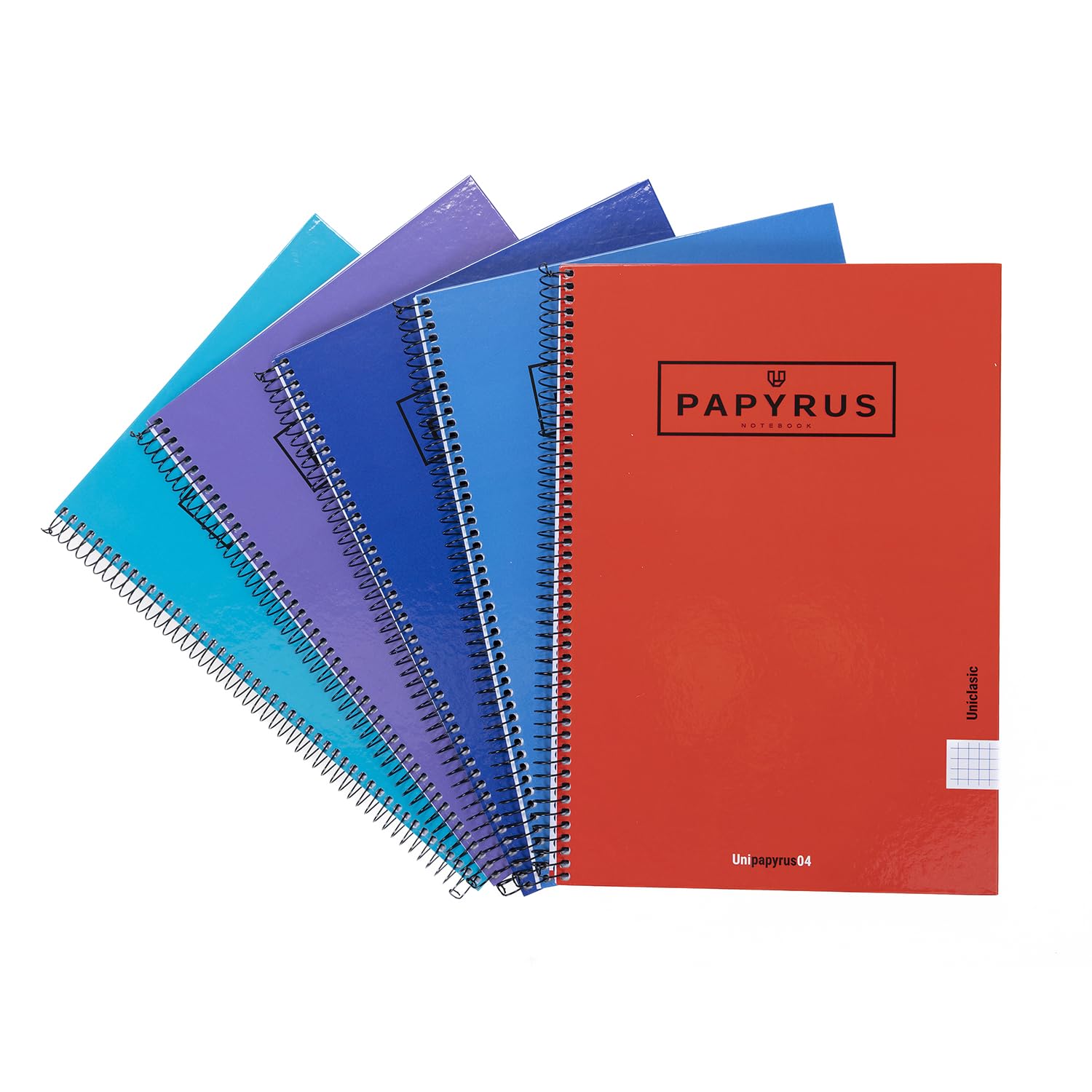Unipapel 98443099 Pack of 5 Notebooks with Spiral and Hard Cover, 4 x 4 mm, Papyrus 04 - Uniclassic, 80 Sheets, 90 g, Assorted Random Colours
