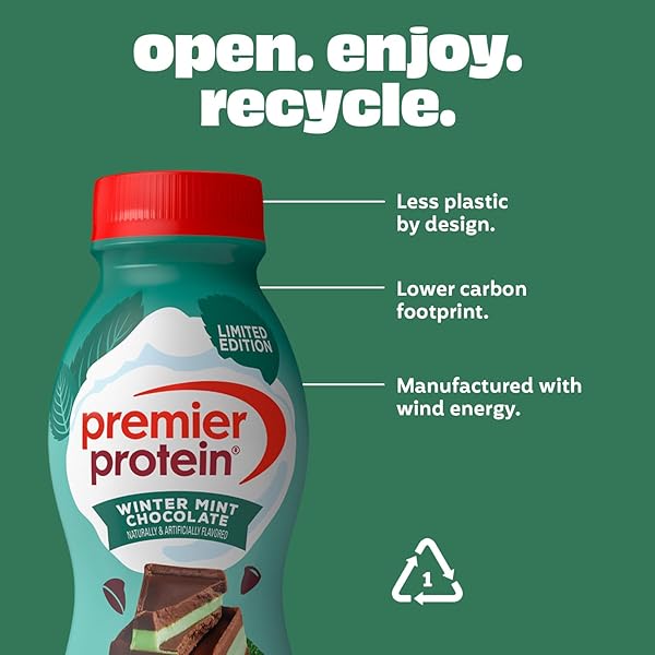 PREMIER PROTEIN SHAKE, LIMITED EDITION WINTER MINT CHOCOLATE, 30G PROTEIN, 1G SUGAR, 24 VITAMINS & MINERALS, NUTRIENTS TO SUPPORT IMMUNE HEALTH, 11.5 FL OZ, SINGLE BOTTLE