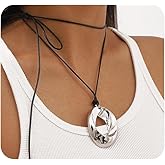 Uarein Chunky Gold Hollow Geometric Pendant Necklace Simple Adjustable Black Leather Wax Thread Bowknot Necklace Statement Jewelry Accessory Presents for Women