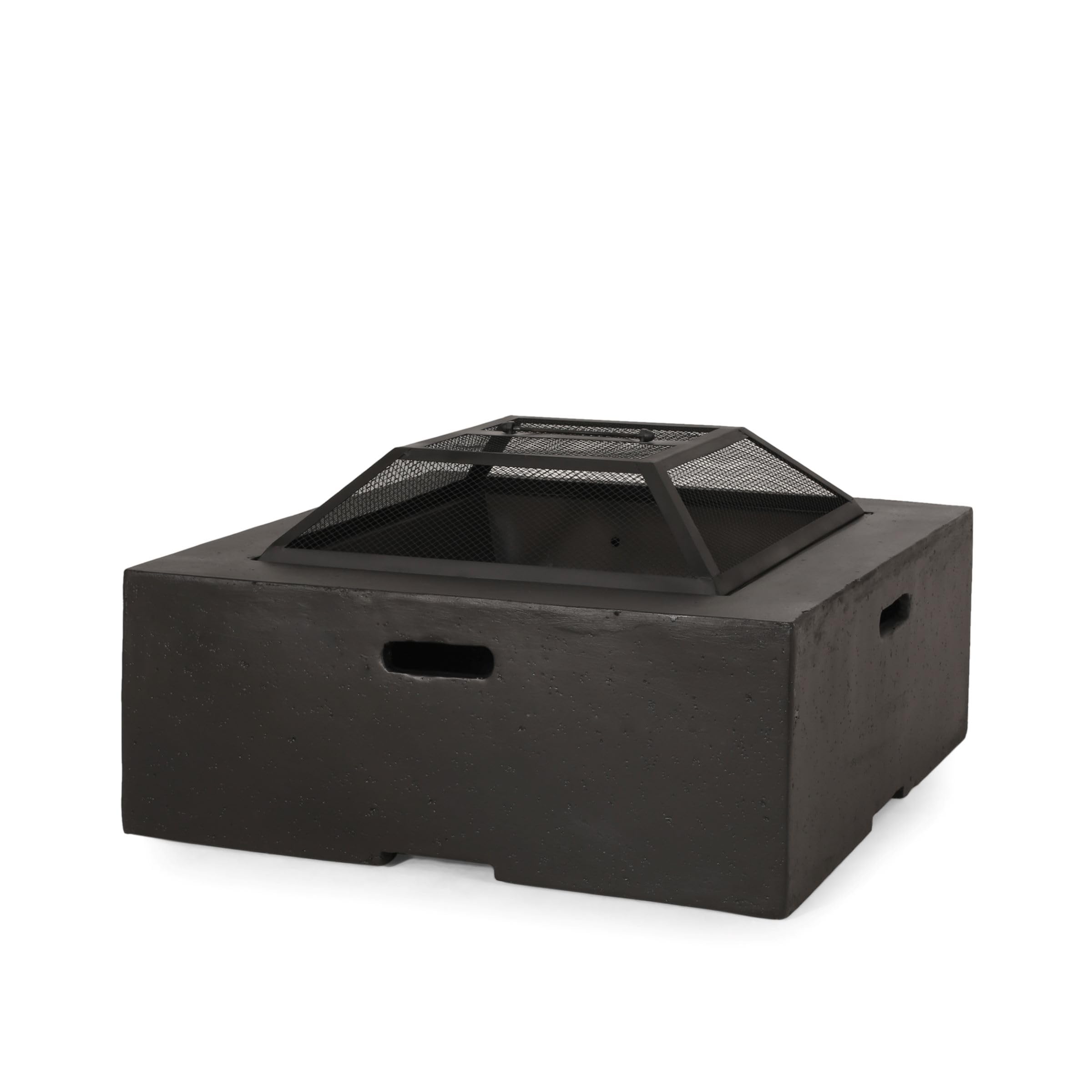 Photo 1 of Christopher Knight Home Berwick Outdoor Lightweight Concrete Wood Burning Square Fire Pit, Dark Gray