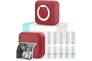 HUIJUTCHEN Mini Photo Printer - Portable Pocket Sticker Printers for iPhone Thermal Printer with 10 Rolls Thermal Paper for Photo, Memo, Journal - Dark Red