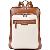 CLUCI Leather Laptop Backpack for Women 15.6 inch Computer Backpack Travel Large Business Work Daypack Off-white with Brown