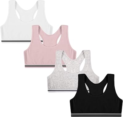 Flintronic 4 Pack Sports Bra Unpadded Crop Top Girls Youth 8-12