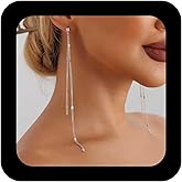 IRCOMULTI Minimalist Silver Long Chain Dangle Earrings Tassel Chain Drop Earrings Silver Ear Jacket Earring Front Back Earring Jewelry for Women