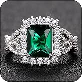 RKKOJJO 925 Sterling Silver Emerald Cubic Zirconia Ring Diamond Ring Engagement Ring Wedding Band Rings for Women