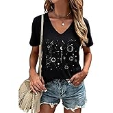 Women's T-Shirts V-Neck Flowers Tee Funny Summer Vacations Beaches Graphic Shirts Short Sleeve T Shirt