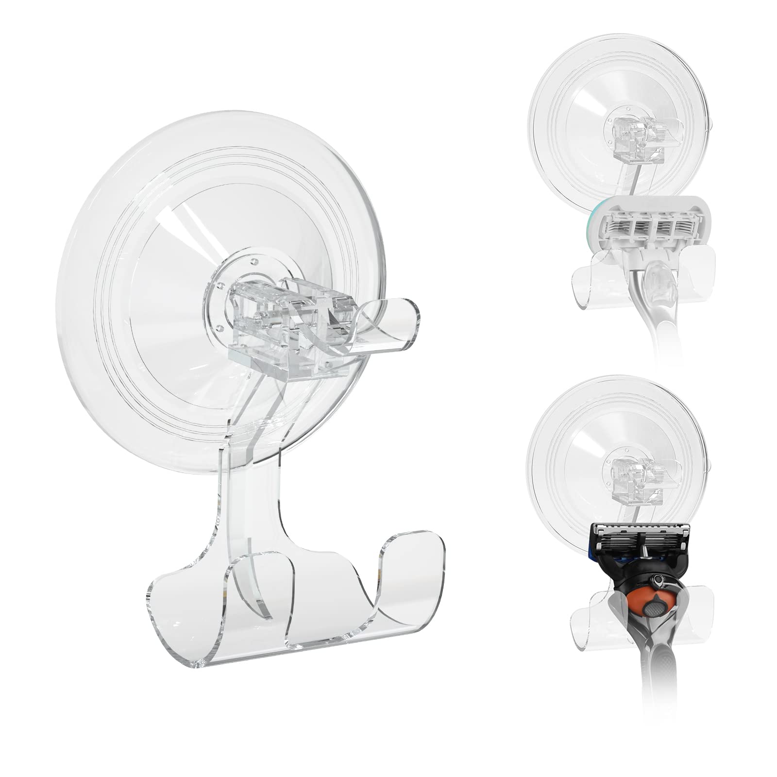 Linkidea 3 Pack Razor Holder for Shower, Suction Cup Wall Mount Bathroom Razor Organizer, No Drill Waterproof Shaver Hook, Compatible with Gillette Venus & Fusion5 ProGlide ProShield