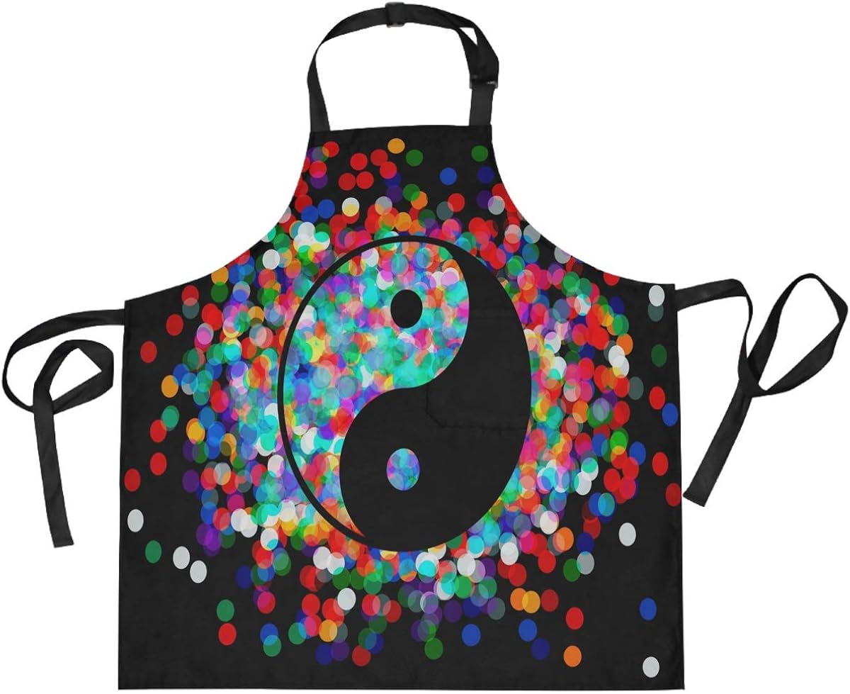 ALARGE Apron Chinese Yin Yang Polka Dot Adjustable Neck Strap Apron