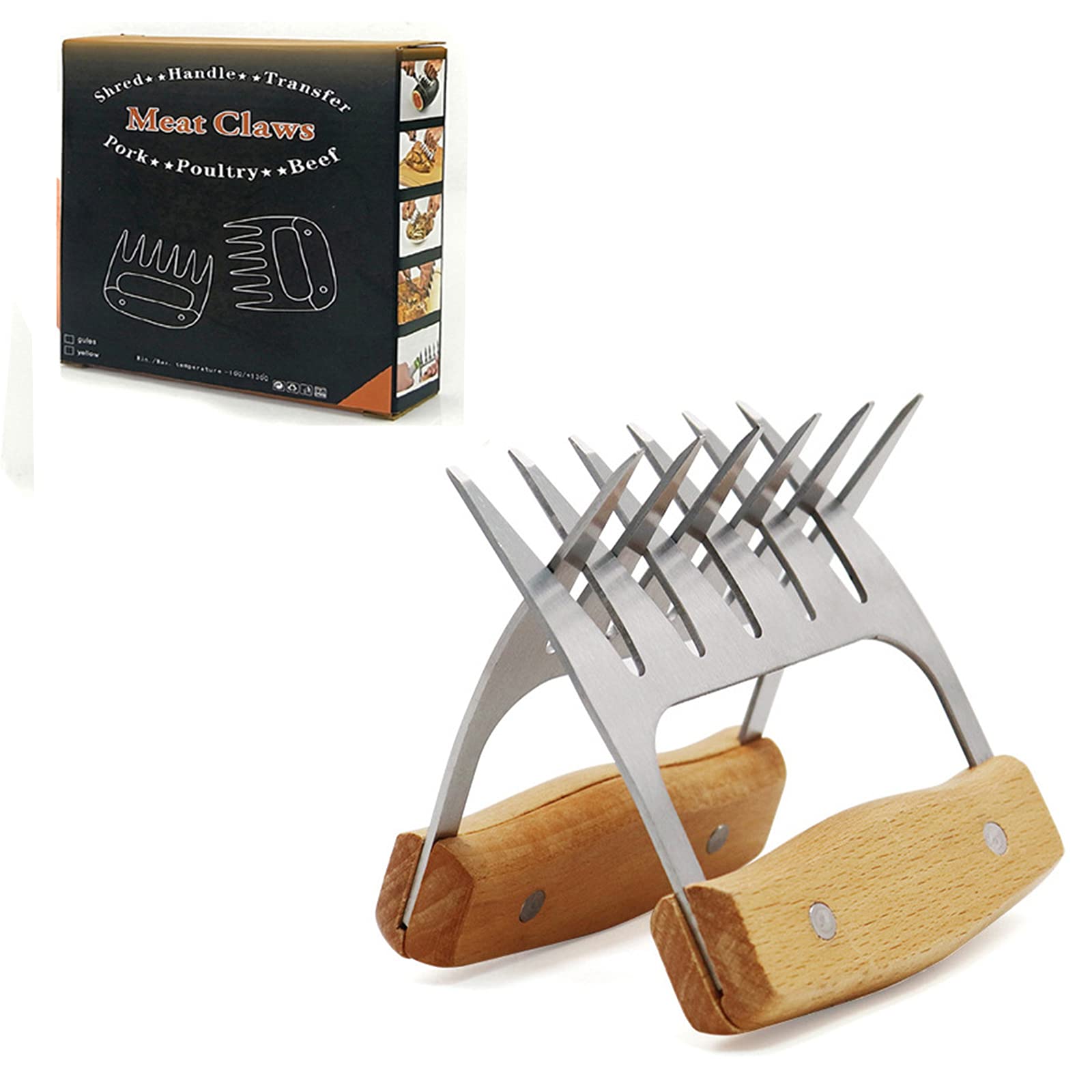 2 pieces meat claw, meat chopper for grilling, BBQ forks, bear claws, for grilling various types of meat such as chicken, steak, pork, etc. (wood colour)