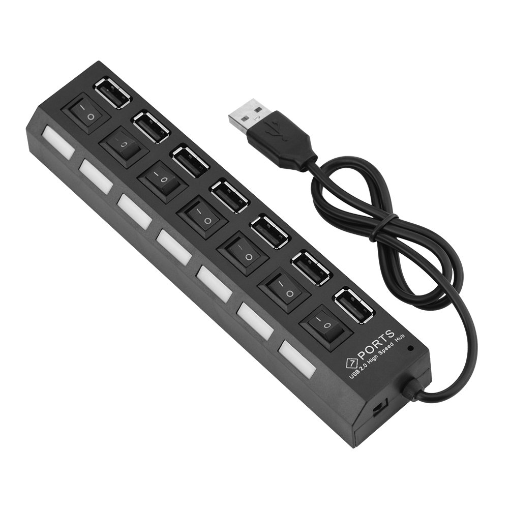VBESTLIFE 7-Port USB 2.0 Hub, 480Mbps 7 Port USB Hub No Conflict Plug & Play 7 Port USB 2.0 Hub for Mouse/Printer/Scanner