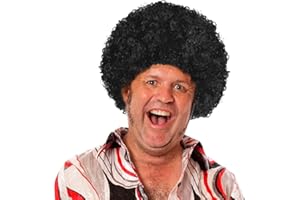 HODRME Unisex Short Fluffy Afro Wigs-Women Men Kinky Curly Disco Hippie Wig for Costume Cosplay Halloween Christmas Party (Black)