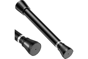 MEXAU Black Small Tension Curtain Rod 16 to 26 Inch,7/8" inch Adjustable Short Curtain Rod No Drilling,Spring Curtain Rod for Windows Kitchen Closet Doorway