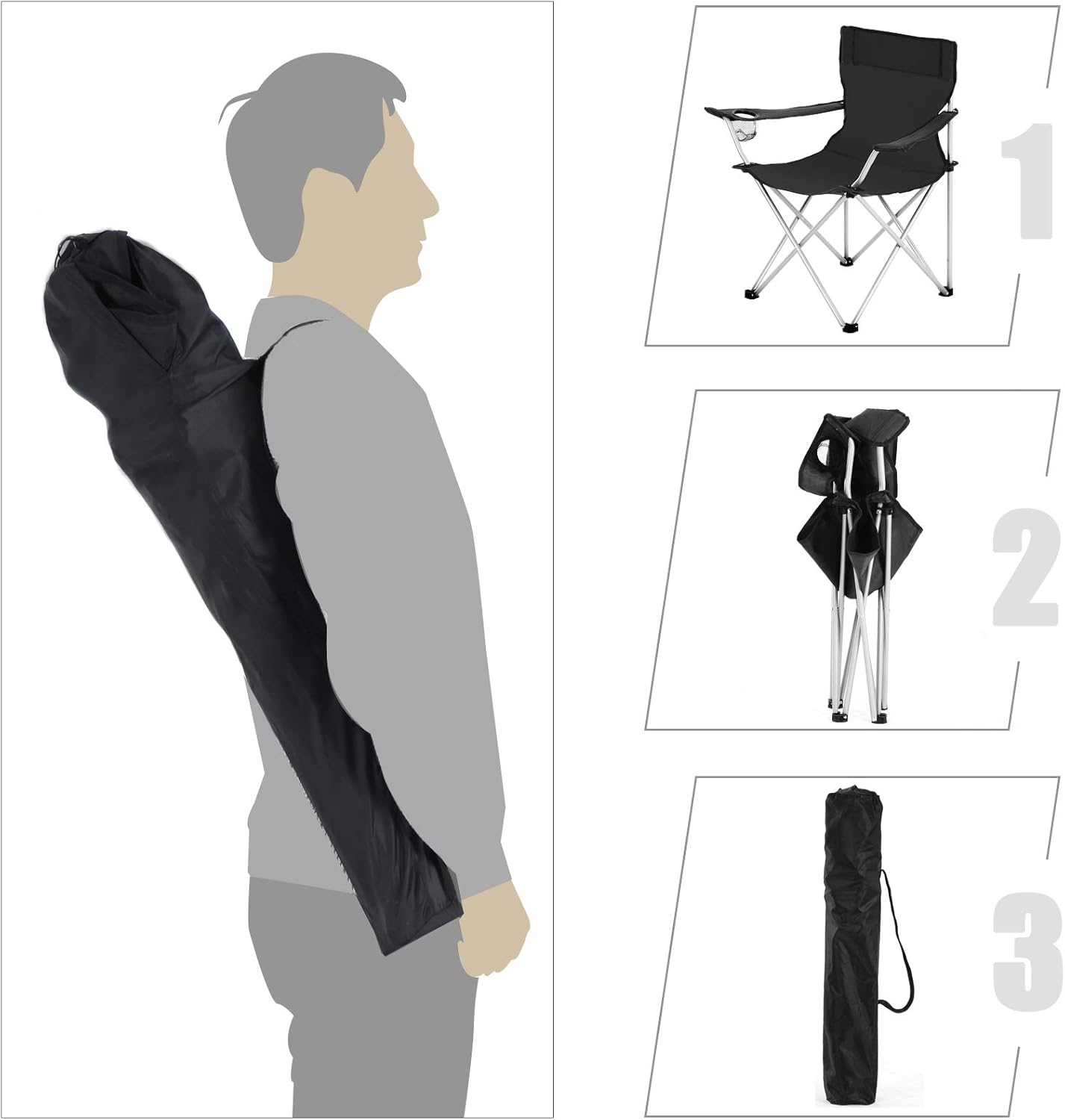 SONGMICS Folding Camping Chairs, Set of 2 Outdoor Chair, with Armrests, Cup Holder, Portable, 120 kg Capacity - Image 5