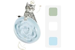 PTOBER Melamine Cat Slow Feeder Bowl - Pastel Series Cat Plate for Dry and Wet Food - Cute Maze Feeder Dish for Healthy Eating - Dishwasher Safe - 6.3''W x 1.2''H - 7 OZ - Pale Blue