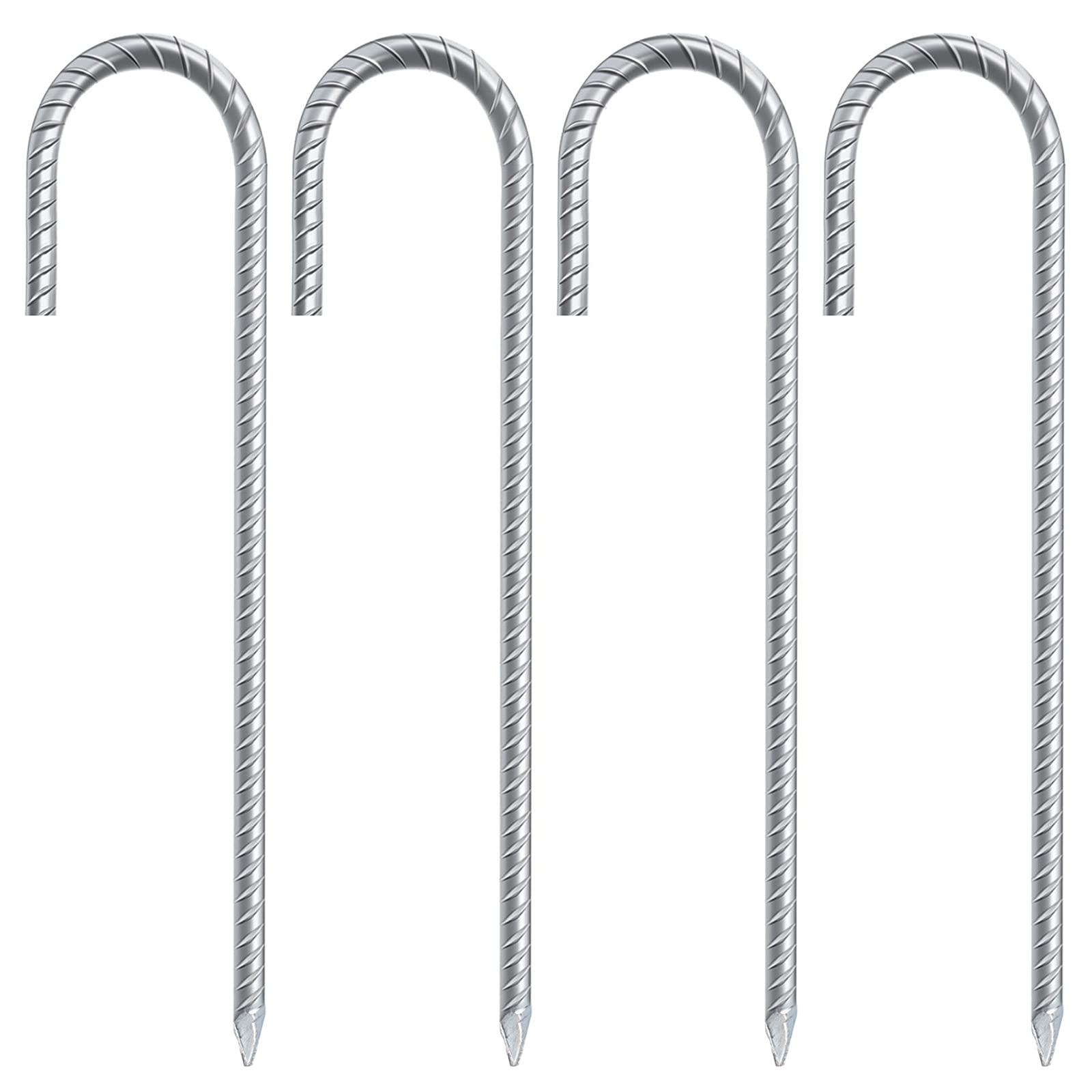 4 Pack Tent Pegs, 12 Inch Heavy Duty Galvanised Steel Ground Rebar Stakes J Hooks Anchors Anchorage Stakes Tent Pegs Garden Stake Pegs Landscape Pins for Camping Tents Trampoline (4 Packs, 12 Inch)